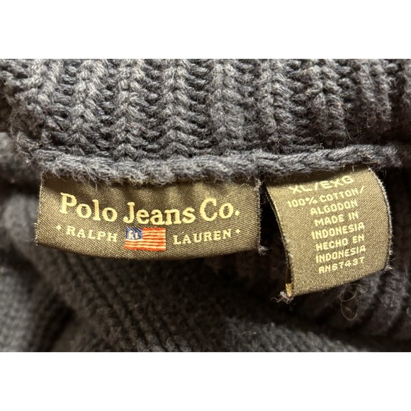 Polo Jeans Company Ralph Lauren Womens L Blue Knit Flag Turtleneck Sweater USA - Picture 8 of 8
